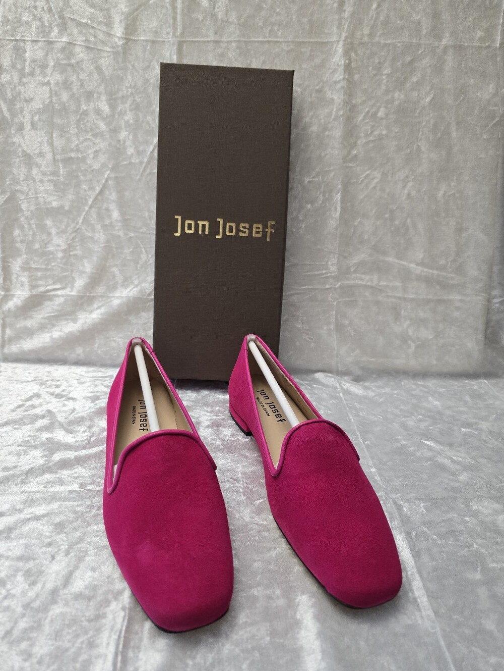 Jon Josef Pluto fuchsia suede slip-on loafers